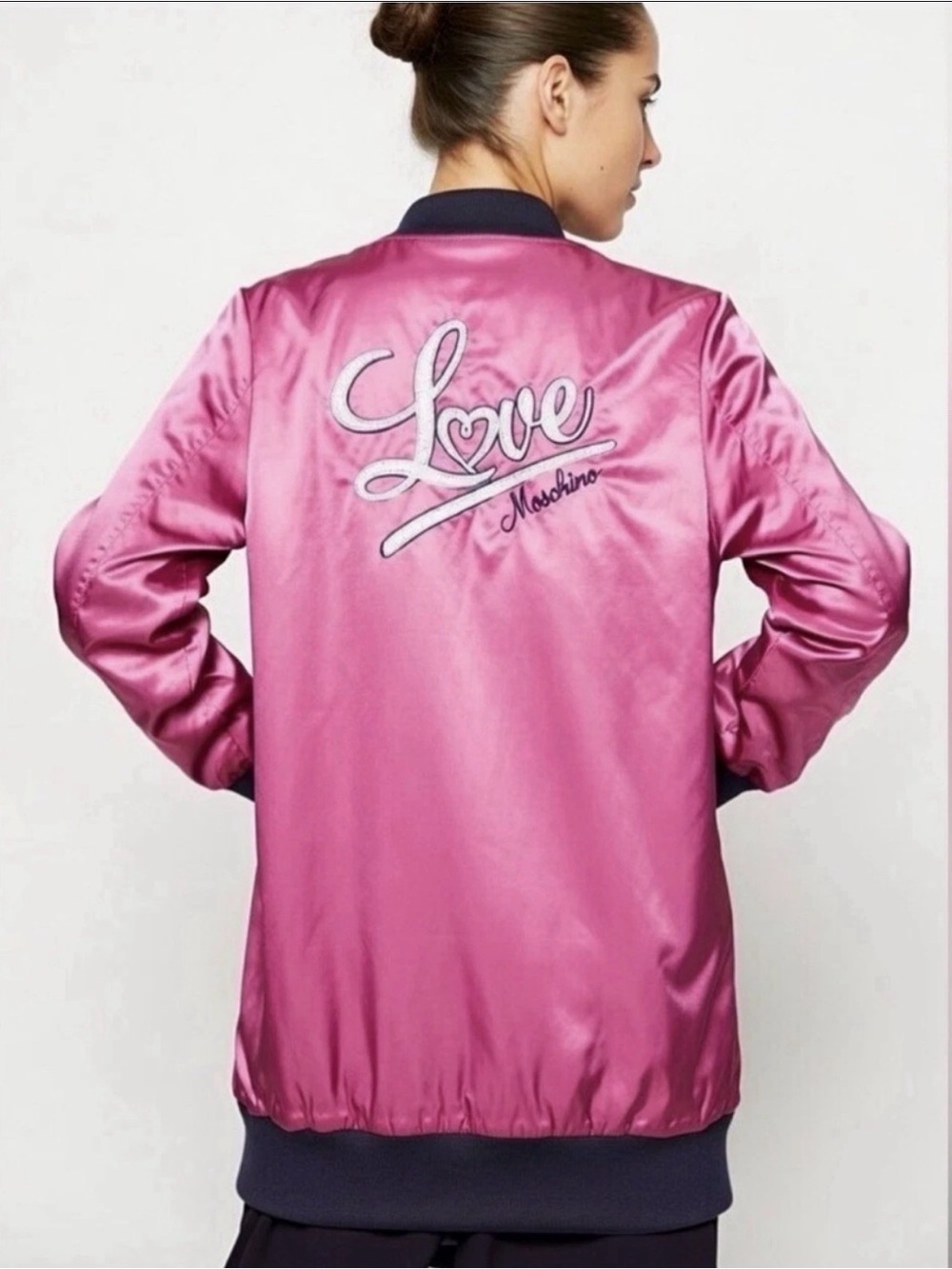 Love Moschino Pink Satin Bomber Jacket – Size 4  Small $580